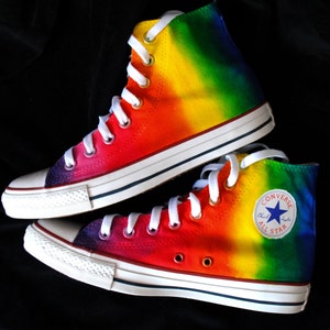 Custom Rainbow Shoes, Gay Pride Shoes, Handpainted Rainbow Sneakers, Rainbow High Top Shoes image 5