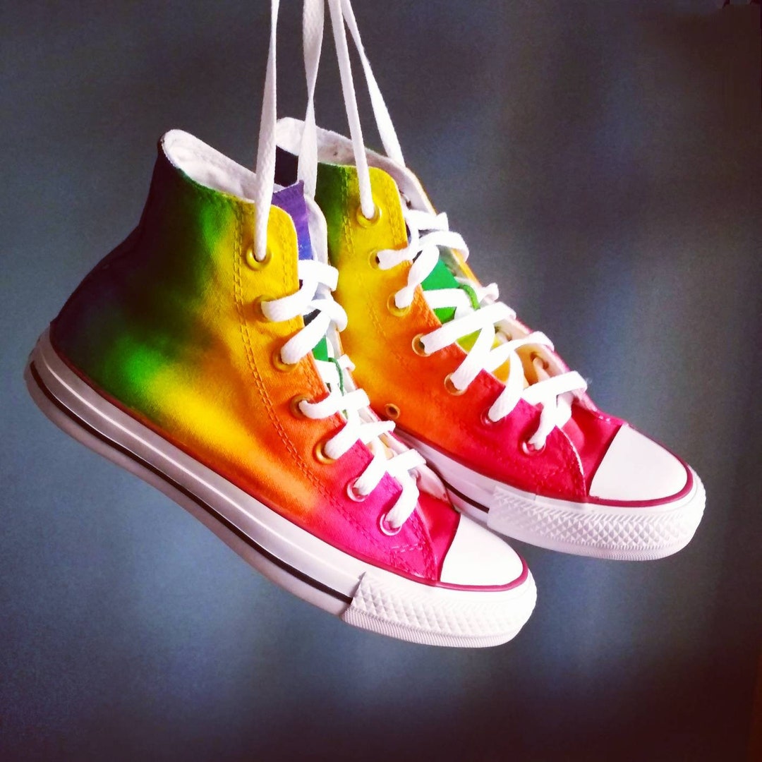 Glitter Rainbow Adidas High Tops Hand-painted Rainbow Ombre Shoes Custom  Colorful Canvas Sneakers For Pride, image size:1080x1080