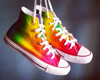 Hand-painted rainbow ombre shoes - custom colorful canvas sneakers for Pride and festivals
