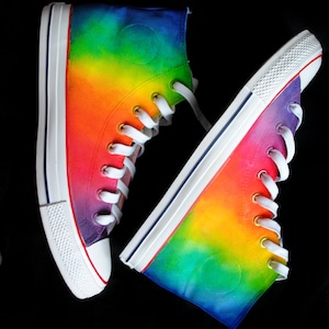 Custom Rainbow Shoes, Gay Pride Shoes, Handpainted Rainbow Sneakers, Rainbow High Top Shoes image 6