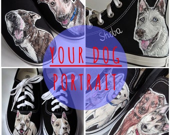 Custom dog portrait, hand painted shoes with YOUR DOG, custom dog sneakers, pet portrait, dog mom gift shoes, doglover gift