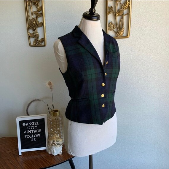 Vintage Ralph Lauren Plaid Green Velvet Vest