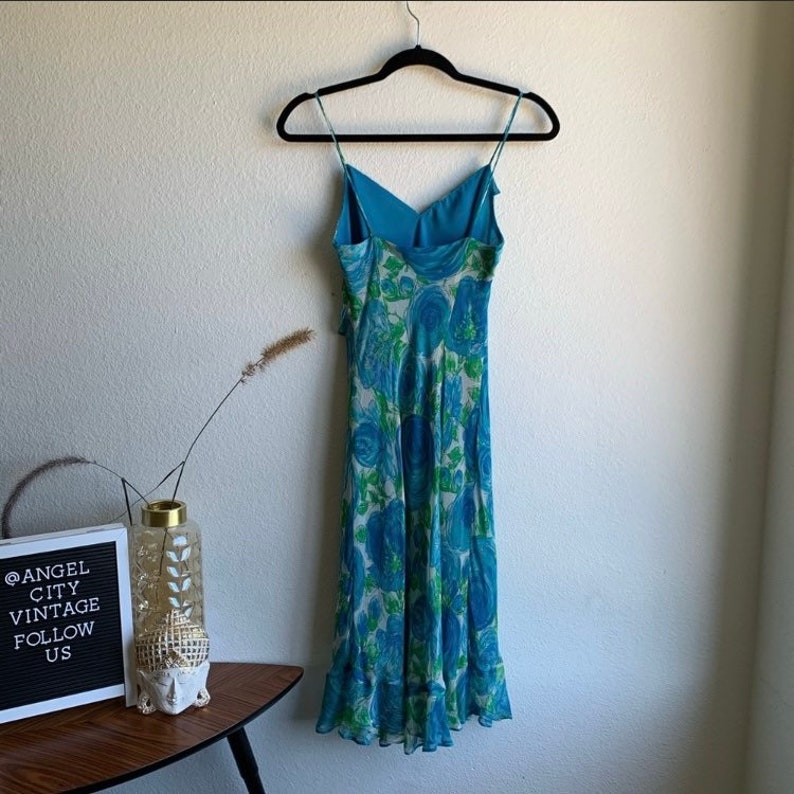 Vintage Mica Blue Floral Ruffle 90s Girly Dress