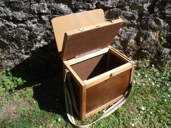 A French Vintage Fishing Seat Box , Storage Fishing Stool , Wood and  Leatherette , Nice Condition -  Canada
