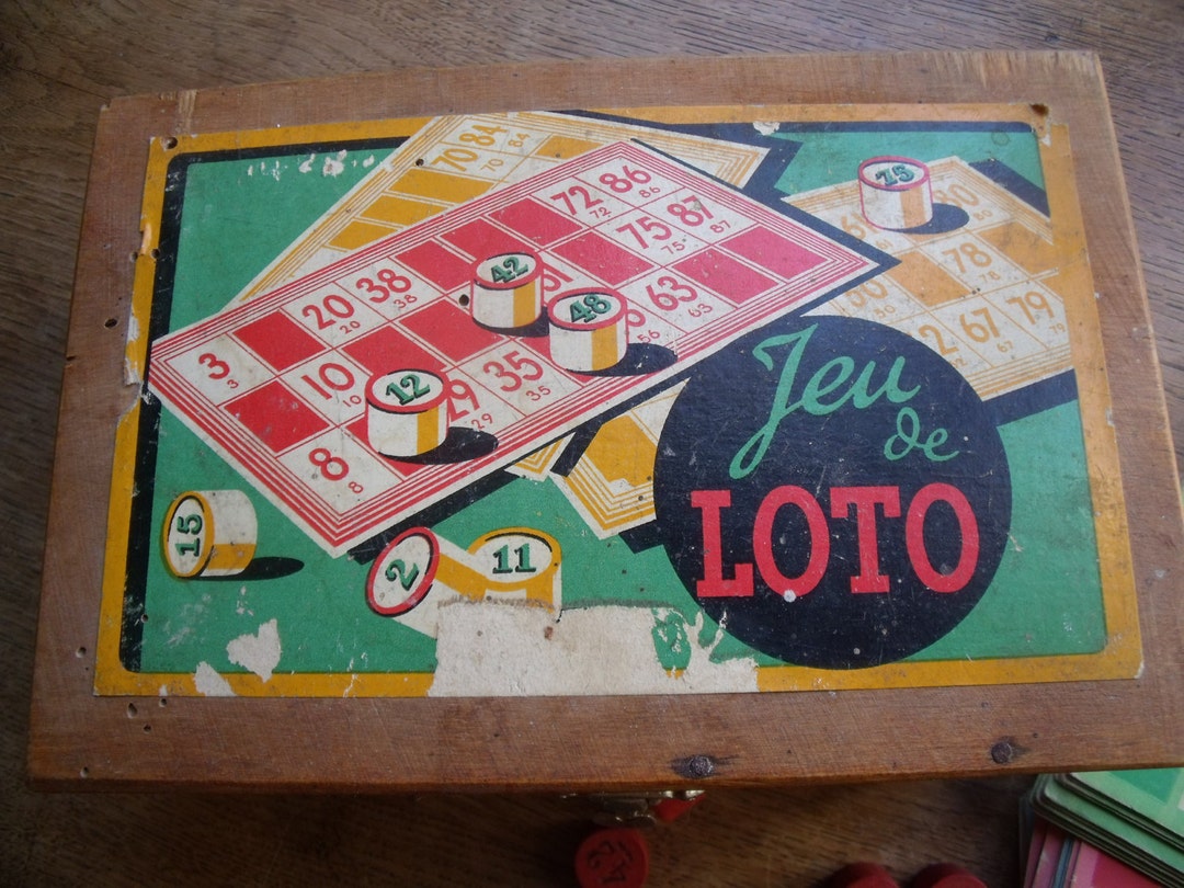Jeu De Loto Ancien En Bois - Boîte Avec Pions Et Cartes - Vintage Rétro - Occasion