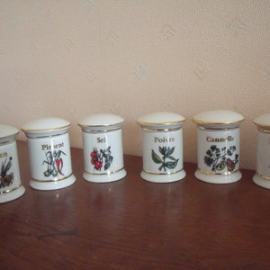6 Limoges spices jars , French porcelain , lovely condition , rare set , precious fine porcelain , around 1940