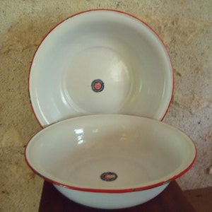 set of 2 antique french enameled bowls , 1930 ,quasi perfect condition