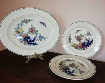 juego de 3 magníficas porcelanas de Boch La Louvière, Bélgica, 1920; 1 plato plano ovalado grande y 2 platos planos. condición encantadora