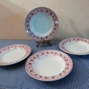 4 french 19th century hollow plates , Saint Amand , art nouveau period, antique  french tableware