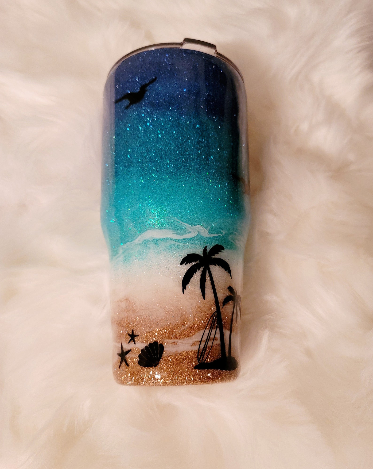 Beach Theme Ombré Glitter Tumbler Glitter Tumbler Beach Etsy