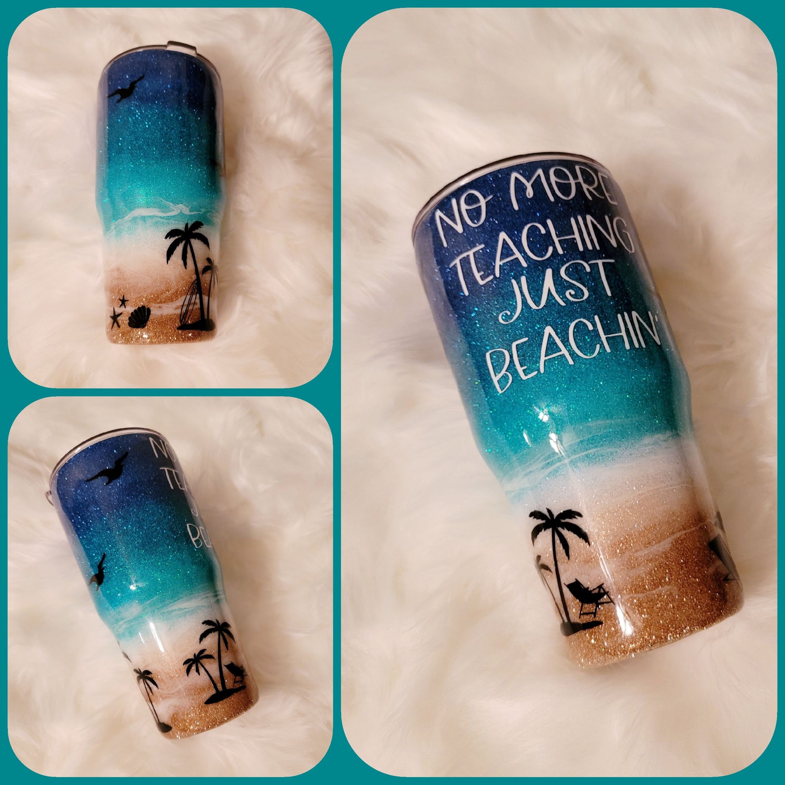 Beach Theme Ombré Glitter Tumbler Glitter Tumbler Beach Etsy