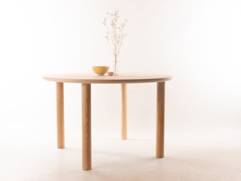 Kobe Round Dining Table // 4 People / Desk / Solid Ash Dowel Legs / Birch Plywood / Forbo Lino // Customise Design Materials image 7