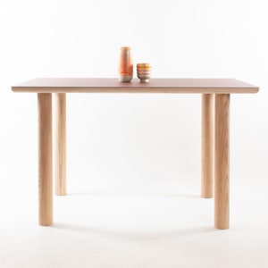 Kobe Dining Table // 2 to 4 People / Desk / Solid Ash Dowel Legs / Birch Plywood / Forbo Lino // Customise Design Materials image 1