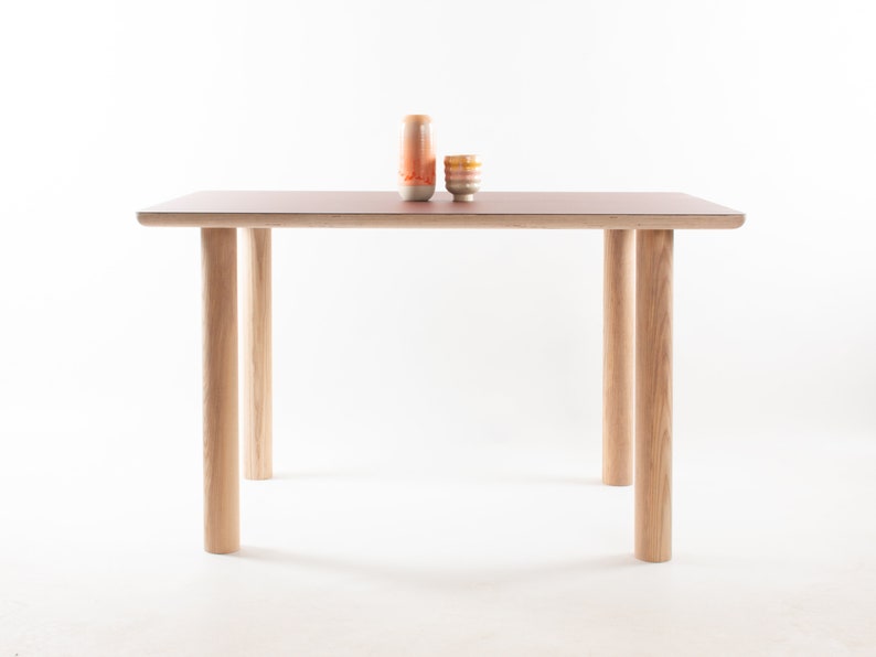 Kobe Dining Table // 2 to 4 People / Desk / Solid Ash Dowel Legs / Birch Plywood / Forbo Lino // Customise Design Materials image 1