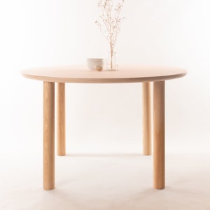 Kobe Round Dining Table // 4 People / Desk / Solid Ash Dowel Legs / Birch Plywood / Forbo Lino // Customise Design + Materials