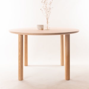 Kobe Round Dining Table // 4 People / Desk / Solid Ash Dowel Legs / Birch Plywood / Forbo Lino // Customise Design Materials image 1