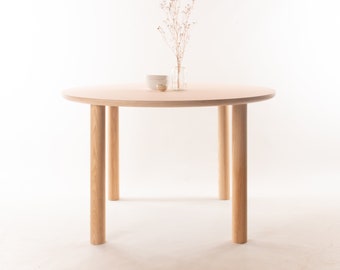 Kobe Round Dining Table // 4 People / Desk / Solid Ash Dowel Legs / Birch Plywood / Forbo Lino // Customise Design + Materials