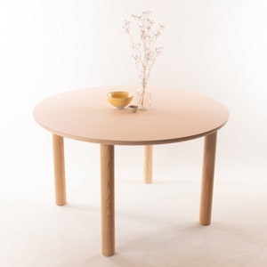 Kobe Round Dining Table // 4 People / Desk / Solid Ash Dowel Legs / Birch Plywood / Forbo Lino // Customise Design Materials image 6