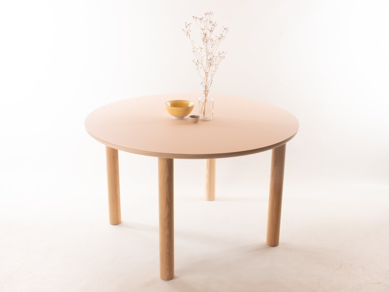 Kobe Round Dining Table // 4 People / Desk / Solid Ash Dowel Legs / Birch Plywood / Forbo Lino // Customise Design Materials image 6