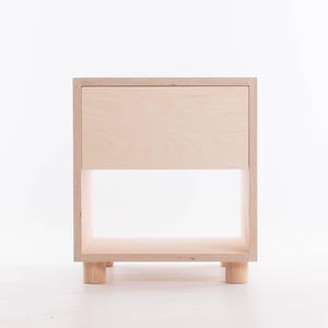 Box Side Table with Drawer // Bedside / Ash Feet / Plinth / Wheels - Baltic Birch Plywood - Customise Design + Materials