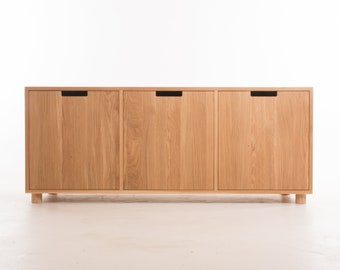 Oslo Oak Low Sideboard // Vinyl Record LP Storage Unit - Dowel Feet / Plinth / Wheels - Solid Oak - Customise Design + Materials