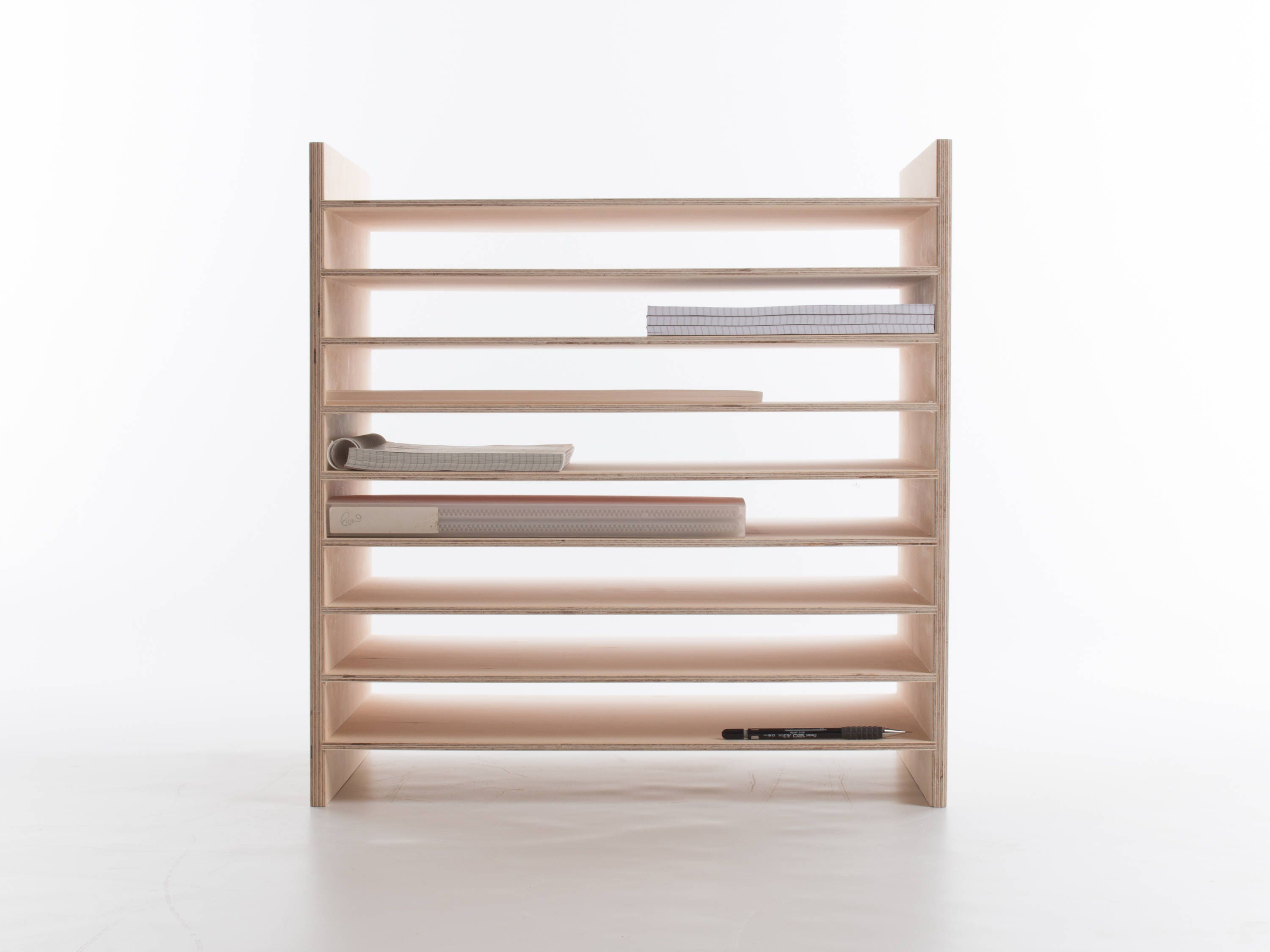 4 Trays Sorter Rack Blue OffKits Wood Desktop Document Organizer File Holder Wood Compartment Storage Rack Easy Assembly