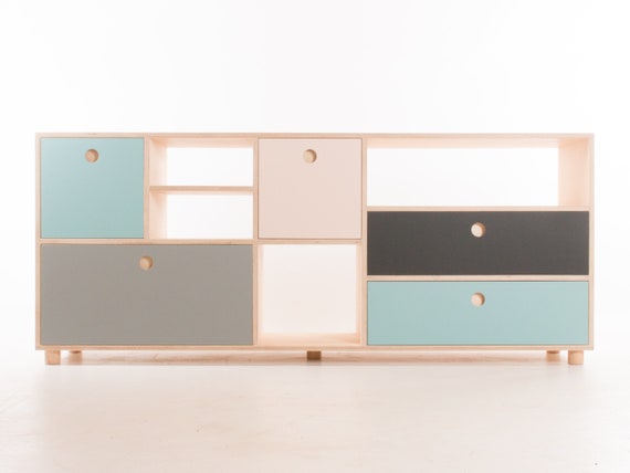 Low Shelving Unit Storage Bookshelf With Drawers Birch Etsy