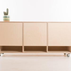 Box Triple Filing Cabinet // Foolscap / Ash Feet / End-Grain Plinth / Wheels - Baltic Birch Plywood - Customise Design + Materials
