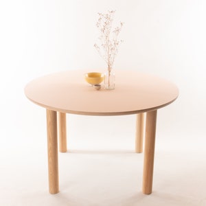 Kobe Round Dining Table // 4 People / Desk / Solid Ash Dowel Legs / Birch Plywood / Forbo Lino // Customise Design Materials image 4