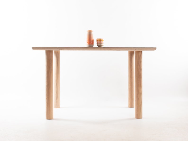 Kobe Dining Table // 2 to 4 People / Desk / Solid Ash Dowel Legs / Birch Plywood / Forbo Lino // Customise Design Materials image 4