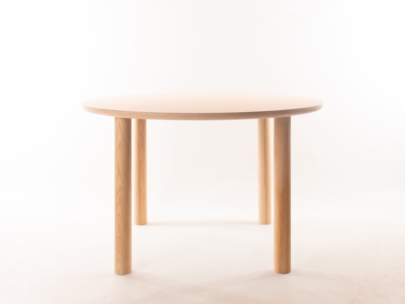 Kobe Round Dining Table // 4 People / Desk / Solid Ash Dowel Legs / Birch Plywood / Forbo Lino // Customise Design Materials image 9