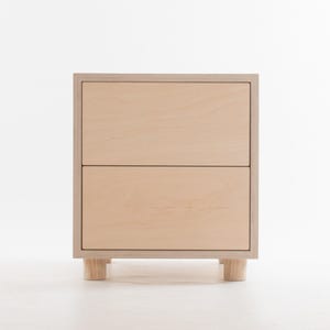 Box Side Table with Double Drawers // Ash Feet / Plinth / Wheels - Baltic Birch Plywood - Customise Design + Materials