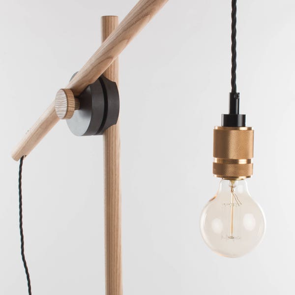 Crux Floor Lamp // Pendant Light Stand - Ash / Valchromat - Handmade Adjustable Wooden Reading Lamp - Customise Design + Materials