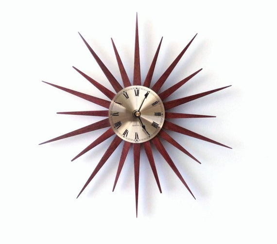 Mid Century Sunburst Clock Handmade Mid Century Modern Home Etsy