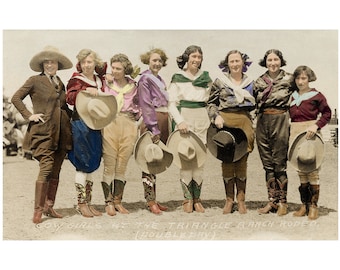 Cowgirls at the Triangle Ranch Rodeo, Hand Colored & Restored