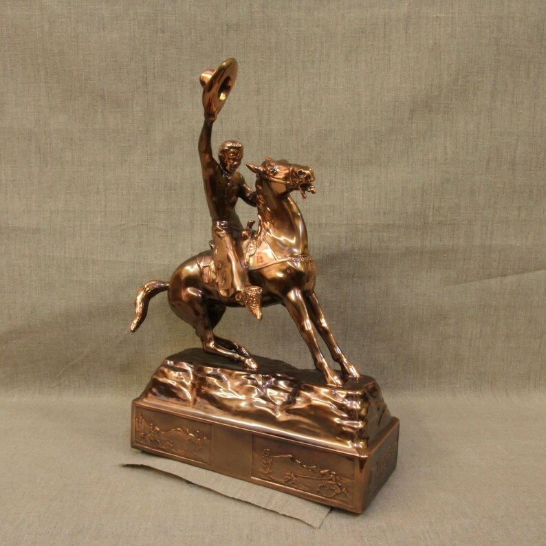 Rare Copper Cowboy on Horse Statue, Vintage Mint Warehouse Etsy