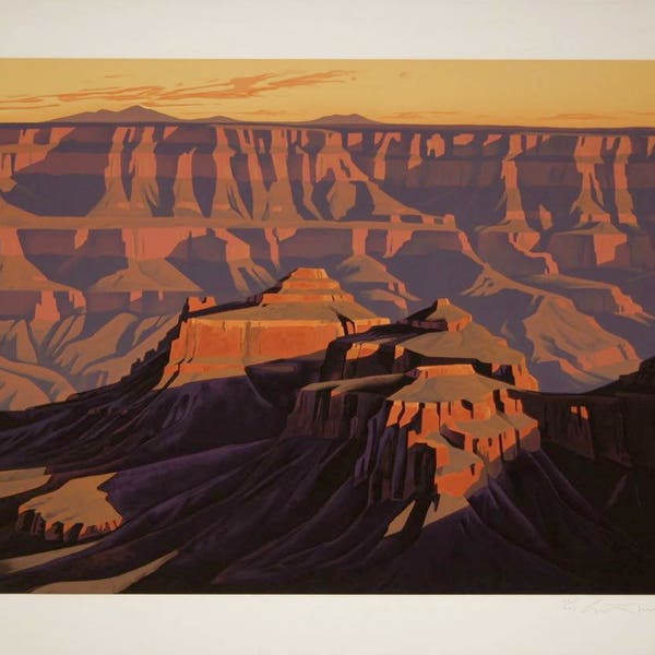 Ed Mell, Shadows on the South Rim, Grand Canyon, Stone Lithograph