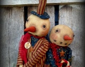 Primitive Folk Art Americana *God Bless the USA* OOAK Snowcouple-Snowman, Snowgirl, Winter, Christmas, Handcrafted, Hafair Team, DTHFAAP