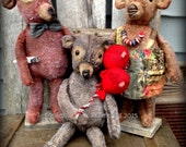 Primitive Folk Art--The Three Bears--Dolls, Teddy Bears, Mama, Papa, Baby Bear, Hafair Team-FAAP