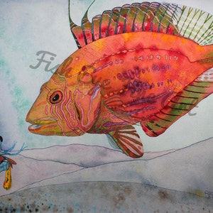 Watercolor Tropical Fish Art | Rooster Wrasse Rainbow Tropical Fish | High Quality Print