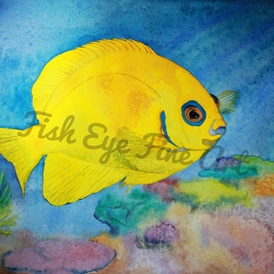 Lemonpeel Angel Fish Watercolor Painting | Tropical Fish Art Painting | Limited Edition Museum Quality Giclee |  Fish Lover Art