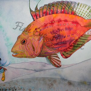 Watercolor Fish Art | Rooster Wrasse Rainbow Tropical Fish | Fish Art Painting |  Limited Edition Museum Quality Giclee | Fish Art