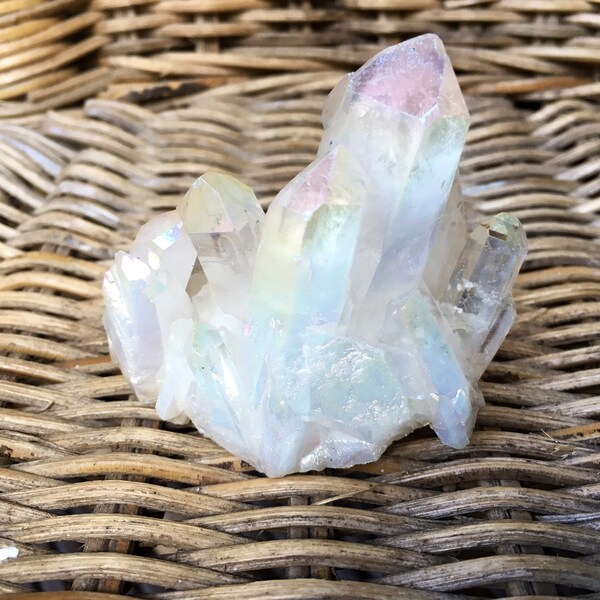 White Clear Angel Aura Quartz Cluster Druzy Titanium Crystal Point Spirituality Healing Wicca Altar Celestial