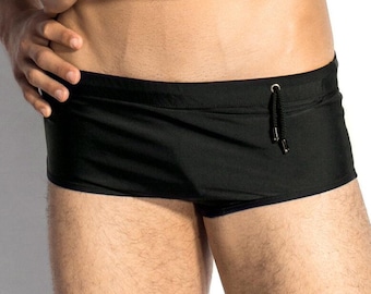 Custom mens underwear, 60s inspired swim shorts, luxury gift for him, black and white boxers