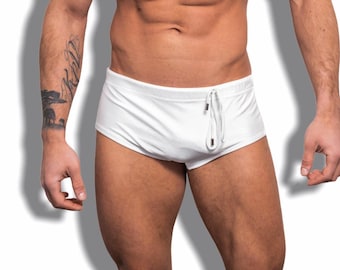 Mens swim boxers, custom handmade underwear, classic retro shorts for him, black white gift
