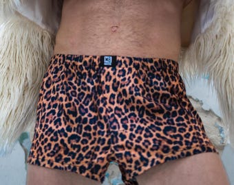 Leopard silk boxers, mens sexy underwear, handmade eco-silk boxers, wild luxury gift for him
