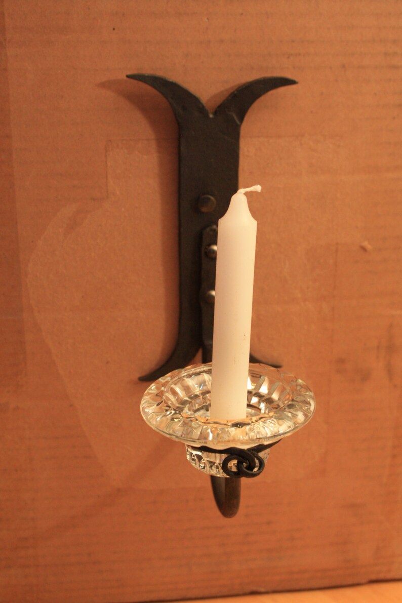 Blacksmith Wall Sconce Candle Holder With Glass Insert Etsy