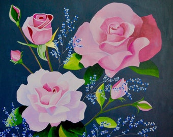 Original Acrylic Floral Painting On Canvas Titled Rose Study No 4 size 24" X 24"