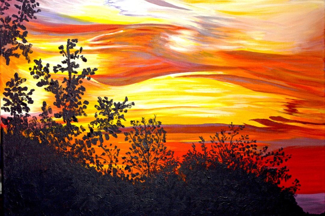 Art mural original, Peinture impressionniste, Peinture de paysage  aquatique, Peinture de nature, Peinture colorée, Peinture orange brûlée,  Peinture à lhuile -  Canada