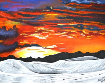 Original Acrylic Landscape/Sunset Painting on Canvas  Titled Sunset No Three   14" X 18"